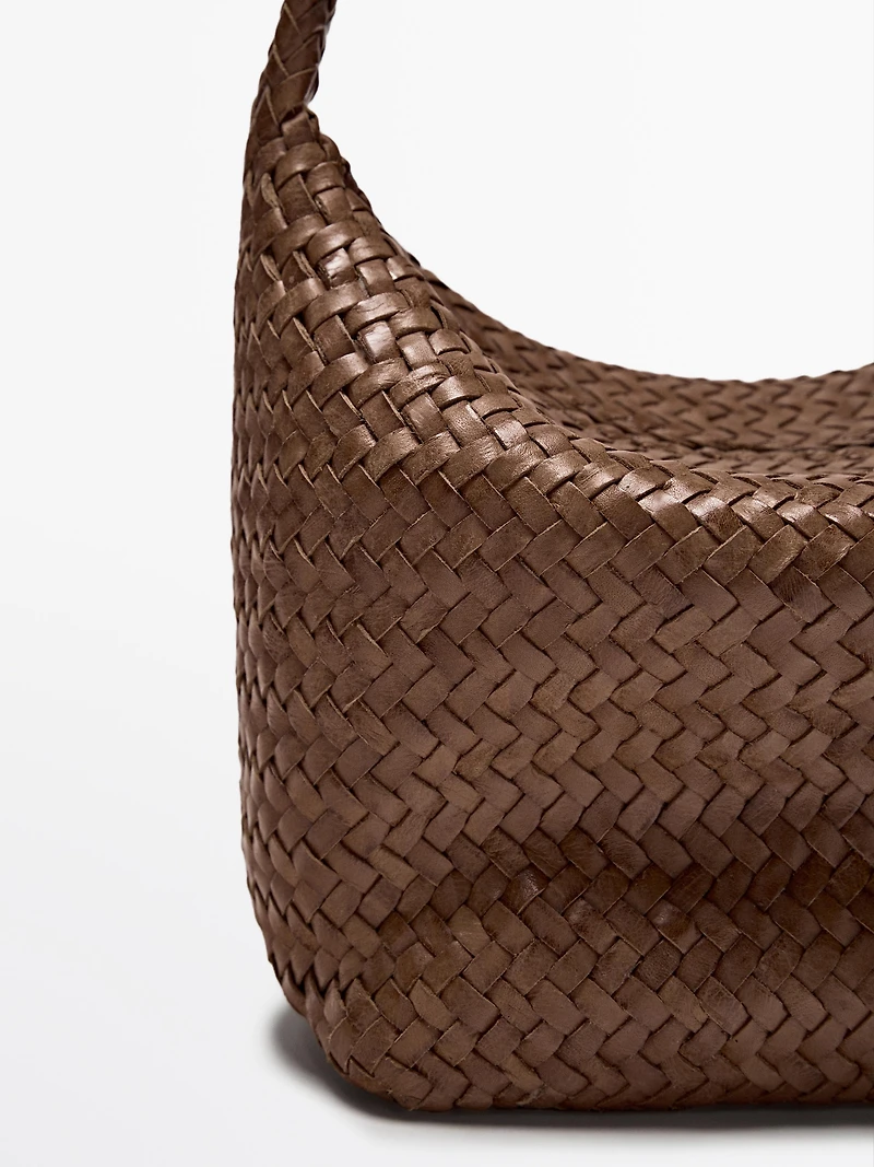 Nappa leather woven bucket bag