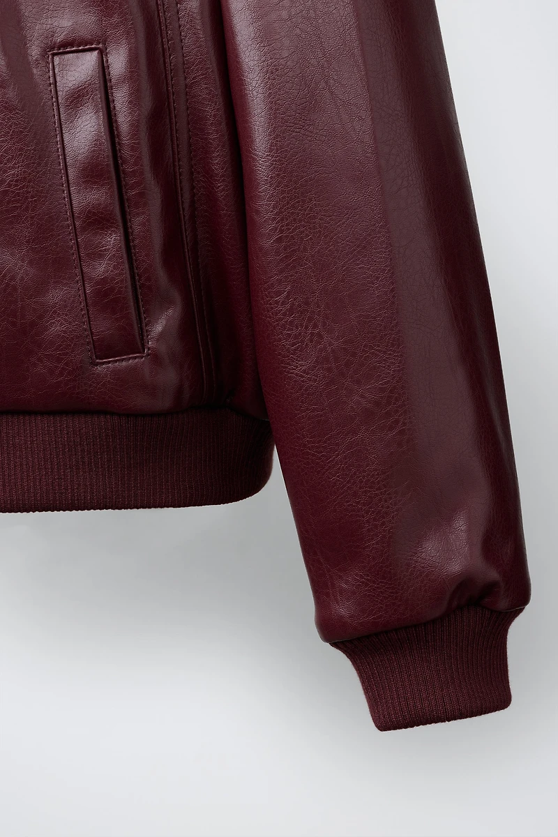 FAUX LEATHER BOMBER JACKET