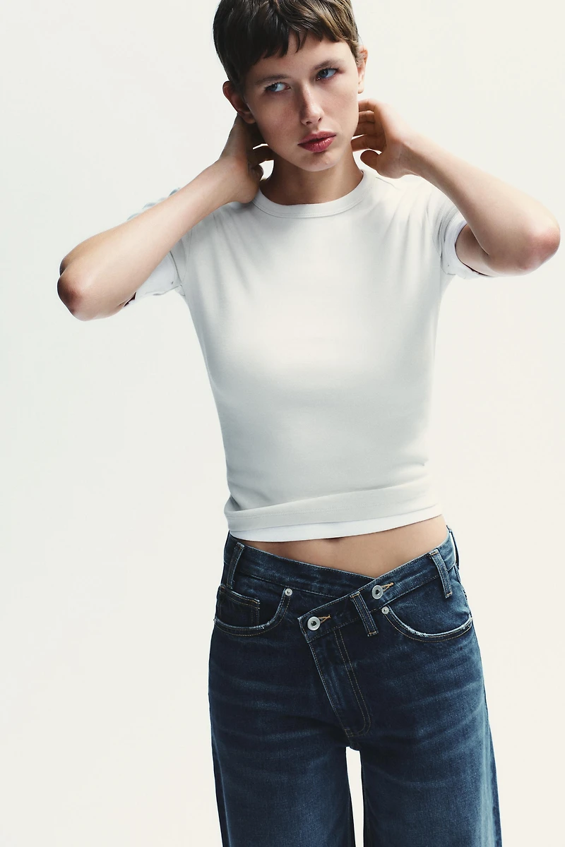 TRF HIGH WAIST CROSSOVER WIDE LEG JEANS