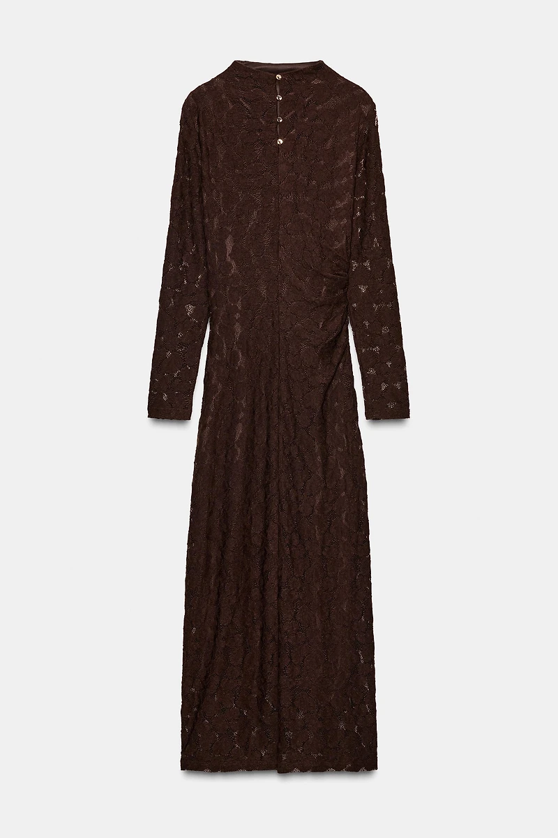 POINTELLE DRAPED MIDI DRESS