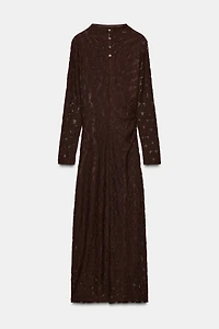 POINTELLE DRAPED MIDI DRESS