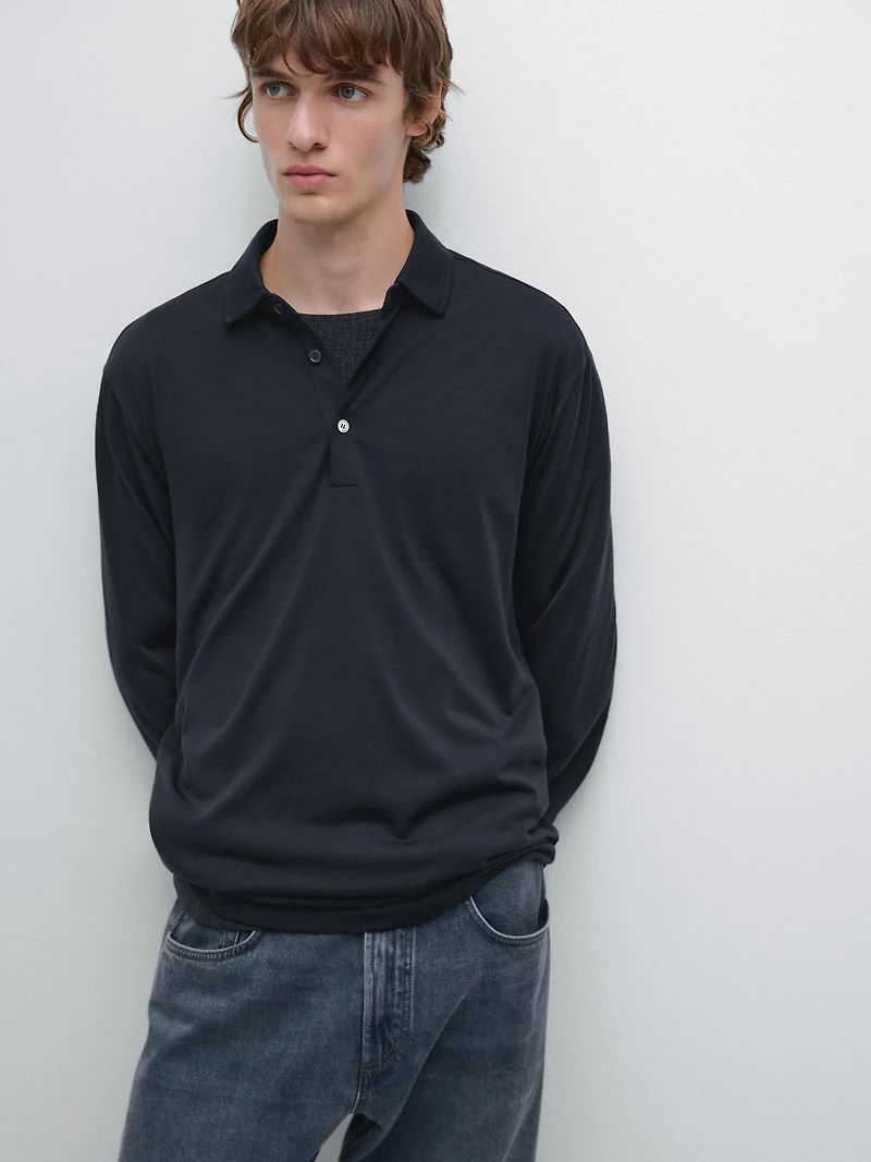 Pull polo en maille de laine mélangée