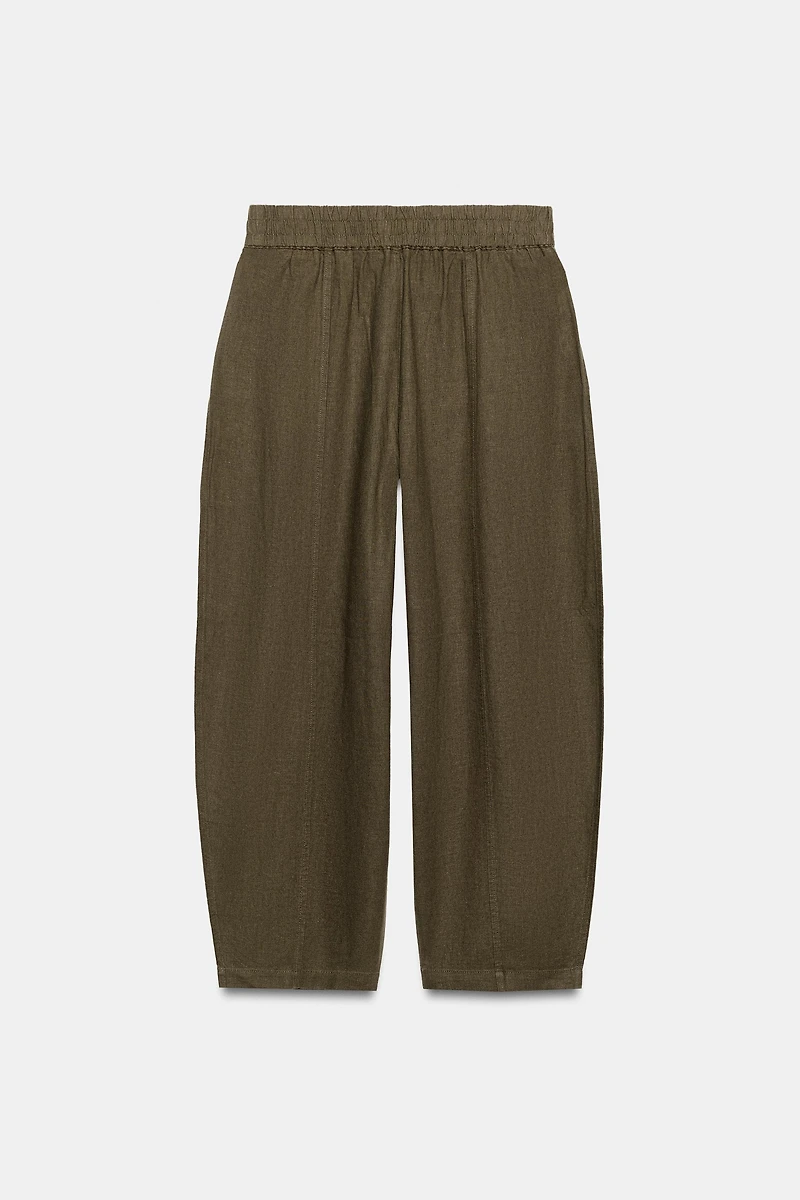 LINEN BARREL PANTS