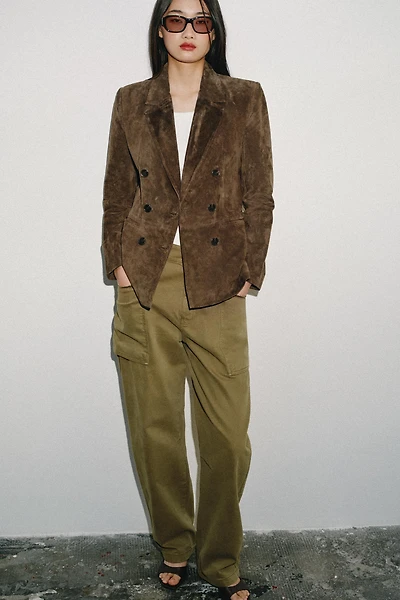 DOUBLE-BREASTED 100% SUEDE LEATHER BLAZER