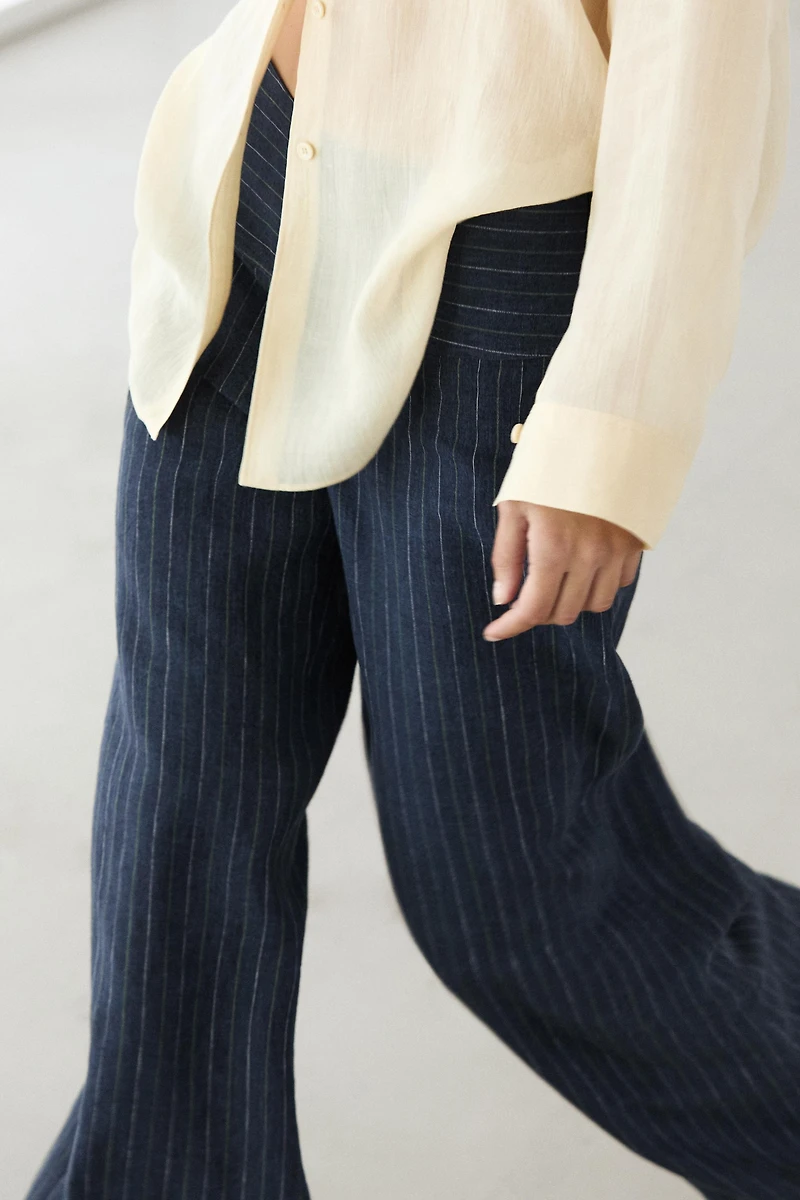 Pantalon flare taille moyenne 100 % lin