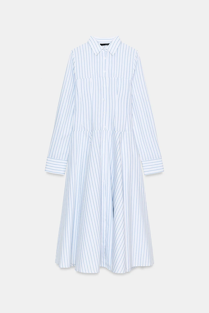 STRIPED MIDI SHIRT DRESS