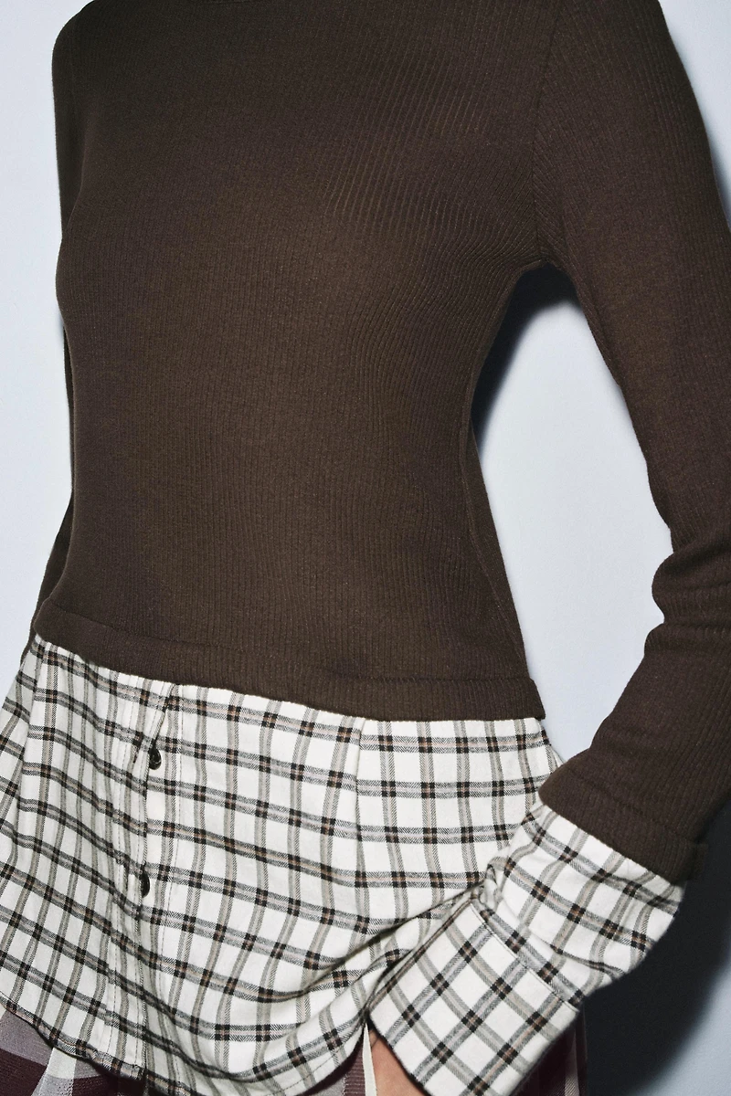 CONTRAST PLAID T-SHIRT