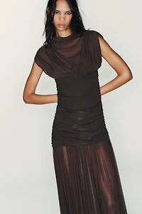 COMBINED DRAPED MIDI DRESS