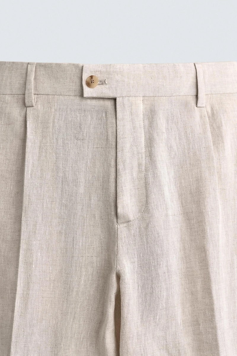 100% LINEN PLEATED SUIT PANTS