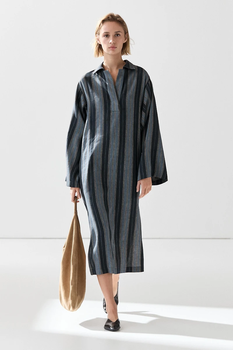 Striped linen cotton blend kaftan
