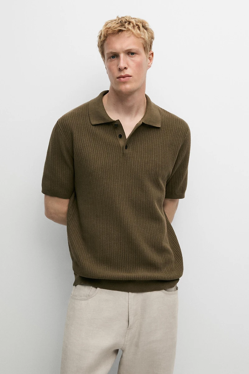100% cotton textured knit polo sweater