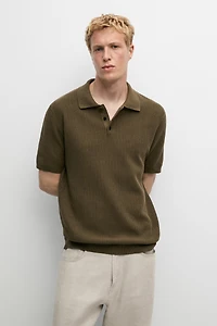 100% cotton textured knit polo sweater