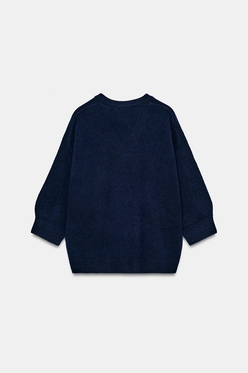 100% WOOL PUFF SLEEVE CARDIGAN
