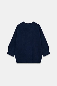 100% WOOL PUFF SLEEVE CARDIGAN