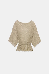 METALLIC THREAD KNIT TOP WITH BELT