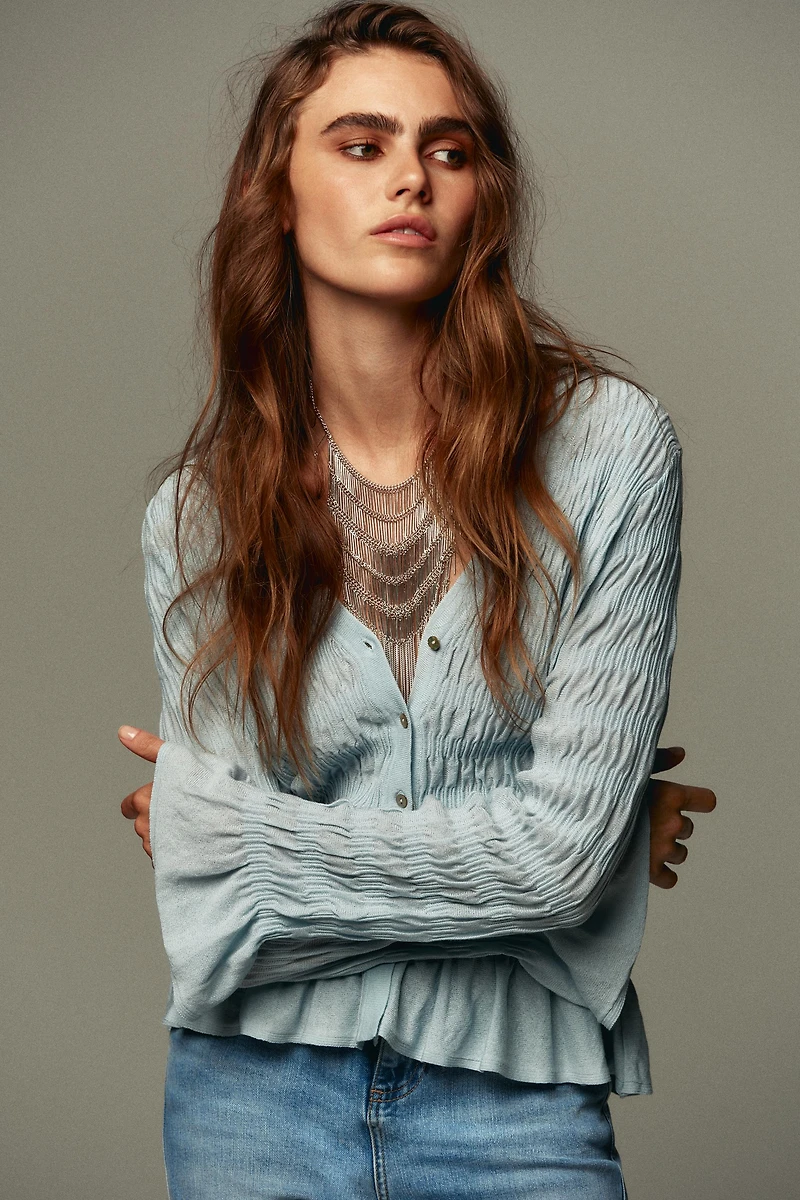 GATHERED KNIT CARDIGAN