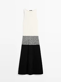 100% cotton contrast knit midi dress