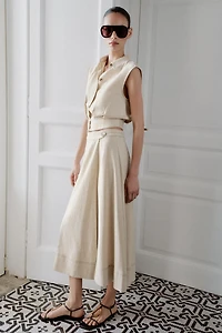 LINEN BLEND WRAP MIDI SKIRT