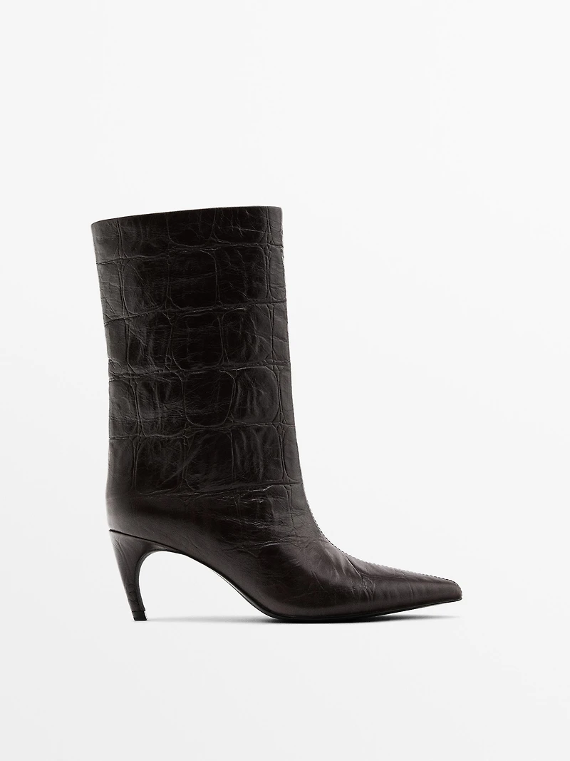 Embossed leather high-heel ankle boots
