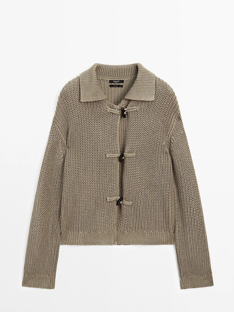 Mercerised cotton cardigan with horn button detail