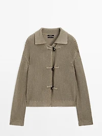 Mercerised cotton cardigan with horn button detail