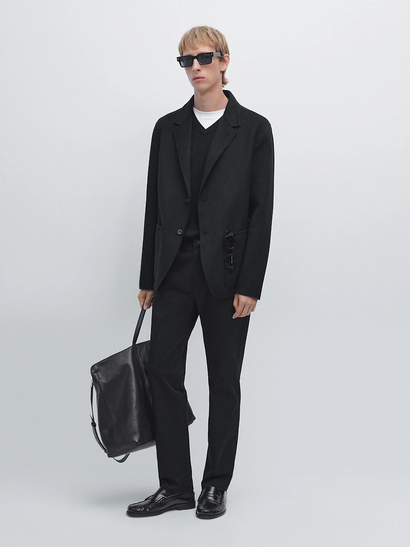 Slim-fit lightweight textured weave denim trousers