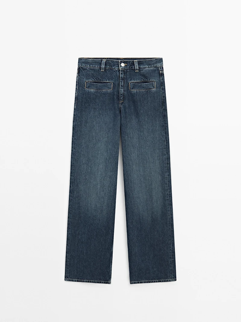 High-waist wide-leg jeans with pockets