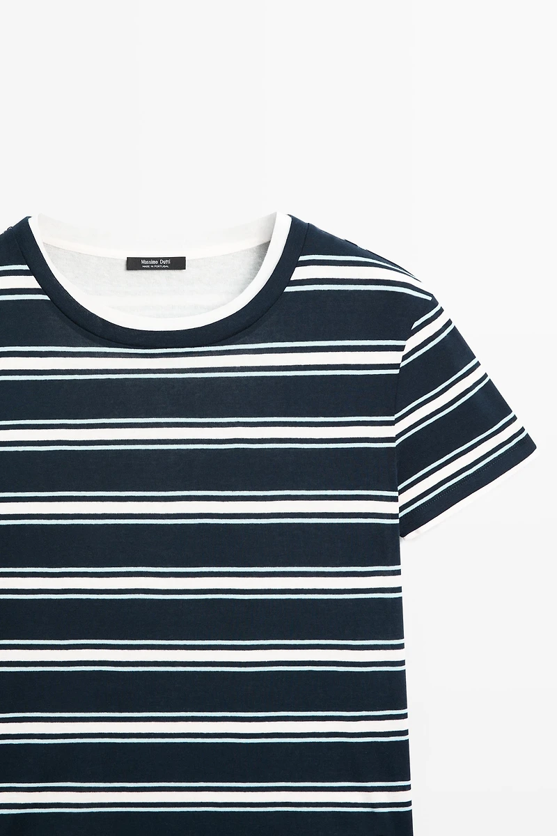Double-layer striped short sleeve T-shirt