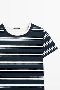 Double-layer striped short sleeve T-shirt