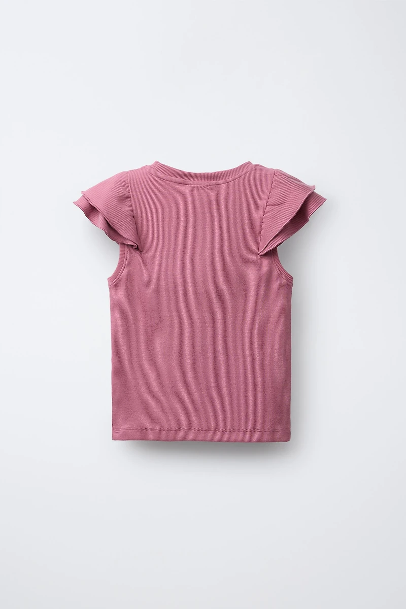 RUFFLED RIBBED T-SHIRT