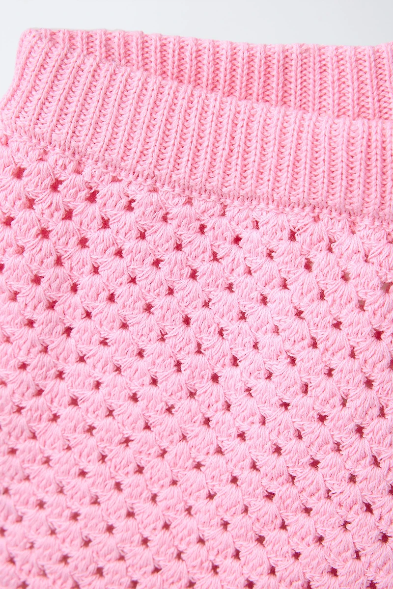 CROCHET KNIT SHORTS WITH FISH EMBROIDERY