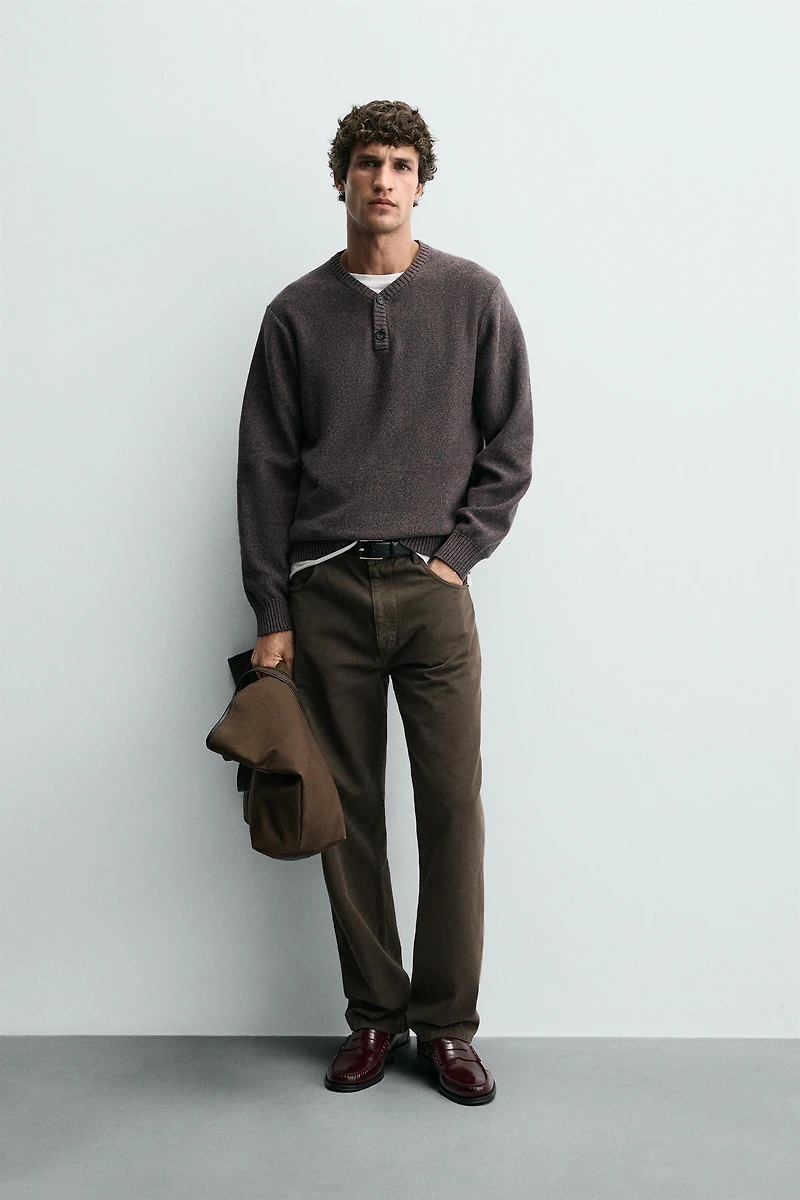 BUTTON-NECK SWEATER