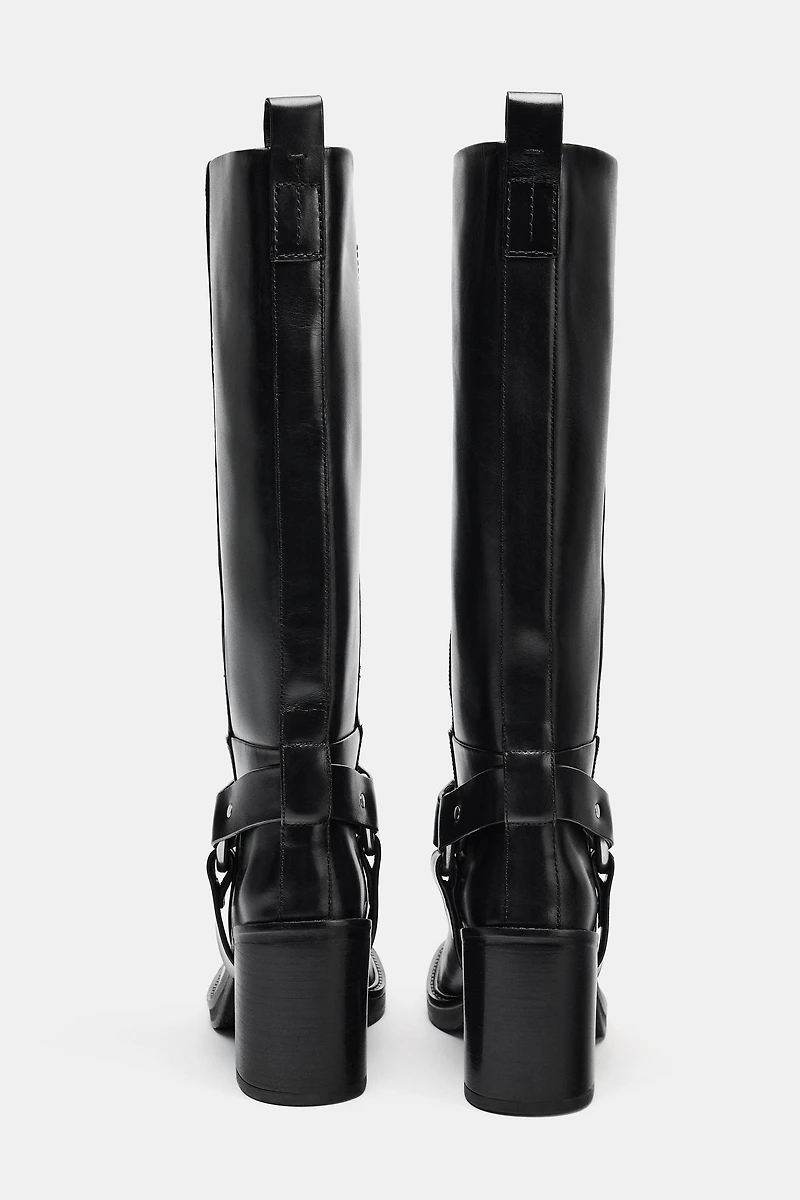 BUCKLED LEATHER BOOTS