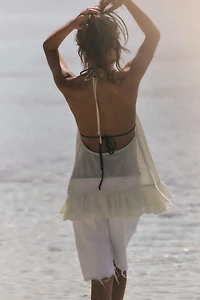 STUDDED RUFFLE HALTER TOP