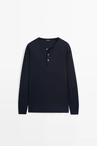 100% cotton long sleeve henley T-shirt