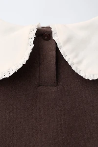 EMBROIDERED SOFT TOUCH PETER PAN COLLAR TOP