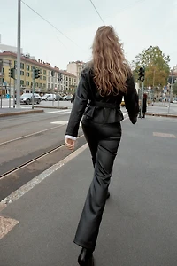 FAUX LEATHER FLARE PANTS