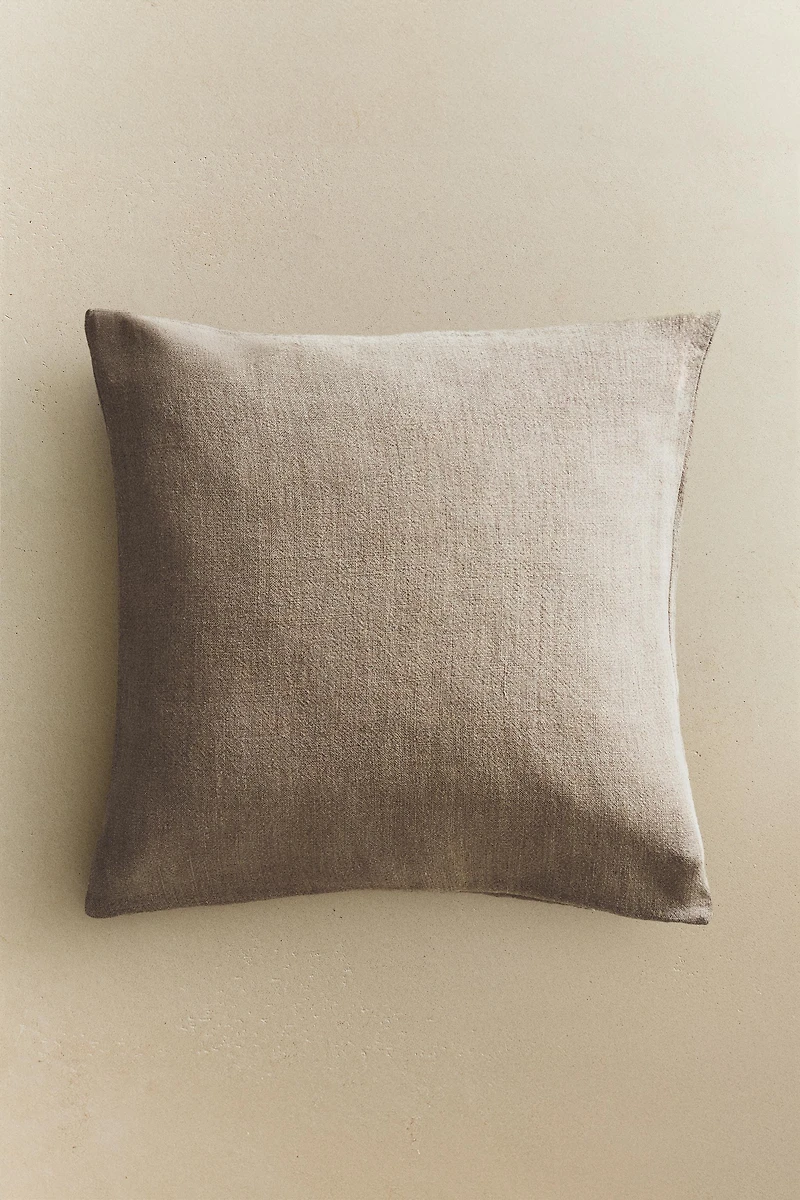 PLAIN FADED EFFECT LINEN BEDSPREAD THROW PILLOW COVER