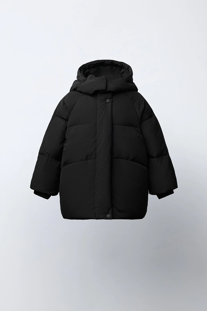 WATER REPELLENT DOWN PUFFER COAT WITH REMOVABLE FAUX FUR HOODIE