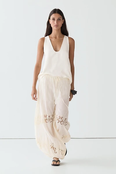Flowing sarouel trousers with embroidered detail