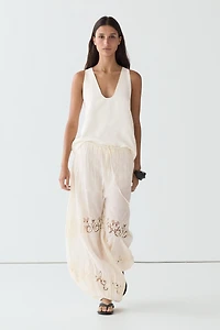Flowing sarouel trousers with embroidered detail