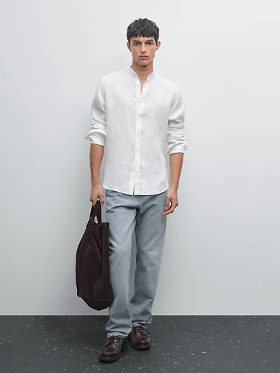 Regular fit shirt with stand collar