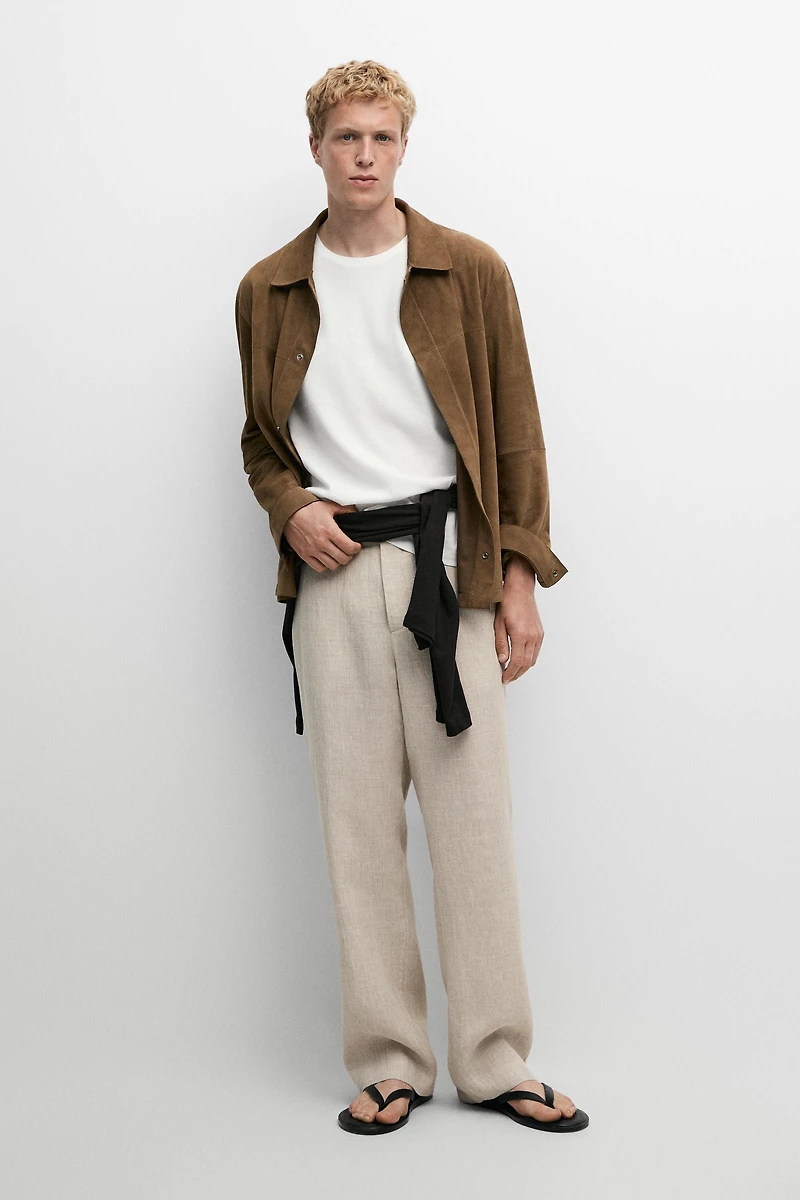 100% linen check pants