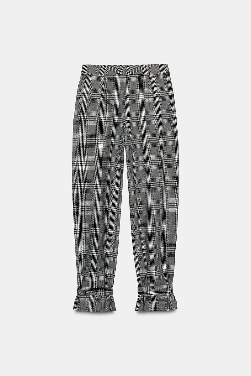 HOUNDSTOOTH PANTS WITH BOW HEM