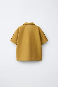 COTTON LINEN BLEND BOWLING SHIRT WITH PATCHES