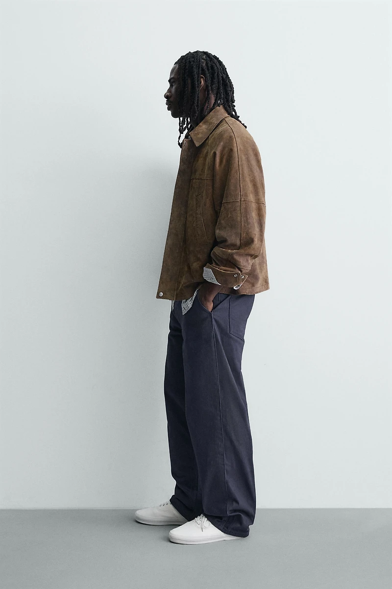 BLOUSON EN CUIR SUÉDÉ EFFET DÉLAVÉ
