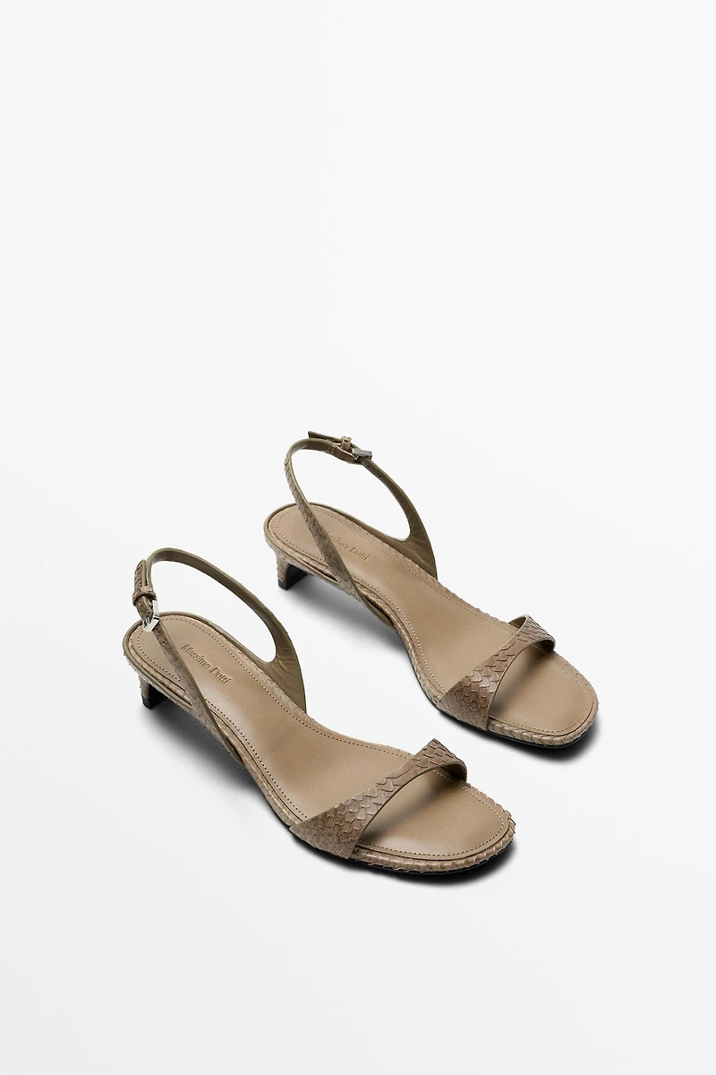 High-heel sandals embossed leather