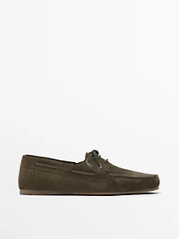 Soft split leather deck shoes