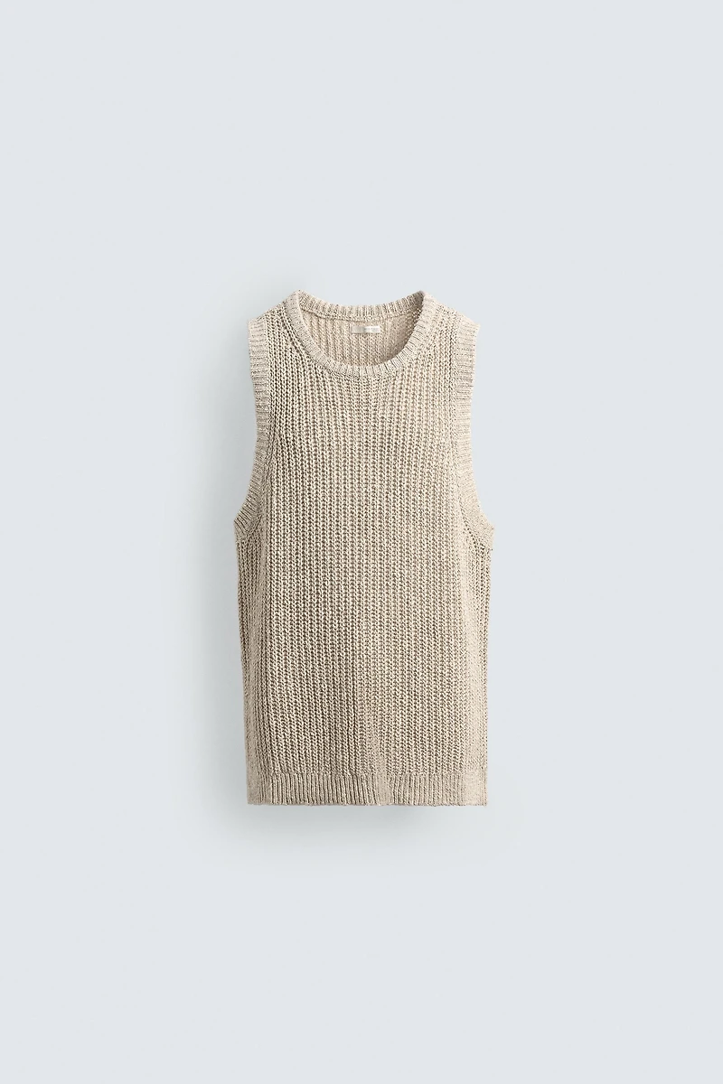 KNIT COTTON LINEN BLEND TANK TOP