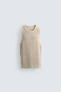 KNIT COTTON LINEN BLEND TANK TOP